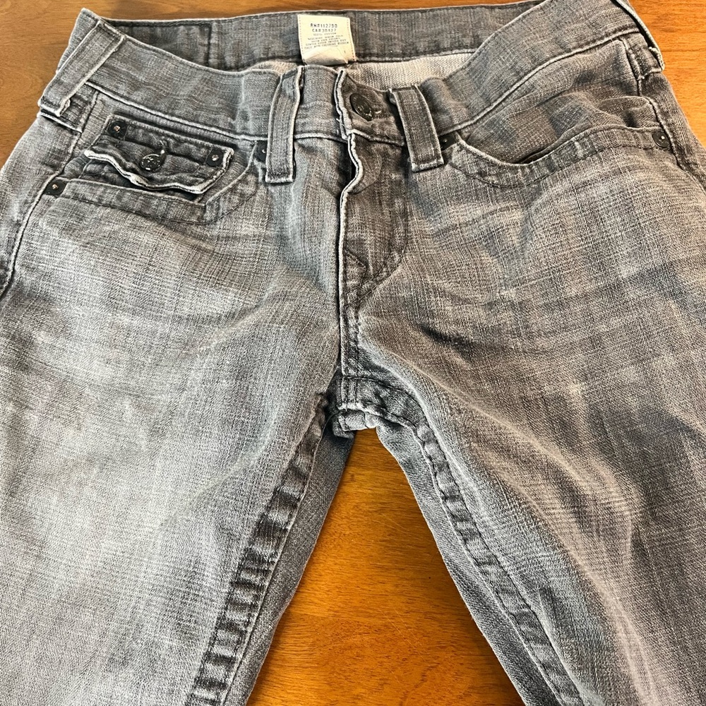 True Religion Ricky Men's Gray Jeans Cut Frayed Hem